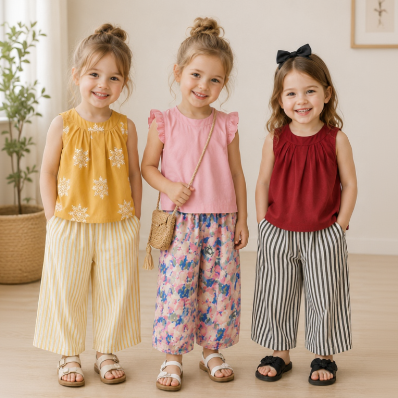 Sleeveless Tops & Pants – Delicato ed elegante – Set estivo per bambini