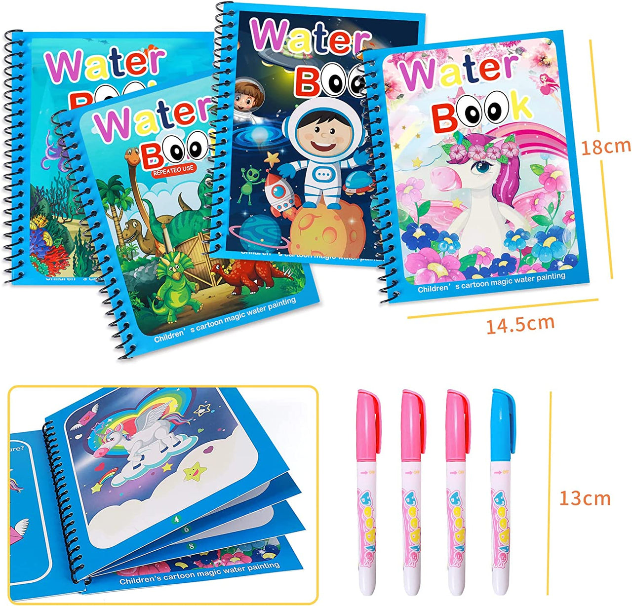 Water Magic Penne Di Ricambio Per Tappetino Acqua - Set 5 Pezzi: 2 Piccole, 1 Grande, 2 Pennelli